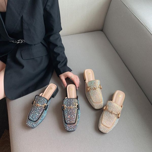 

sandals ladies sandals wear all-match-resistant slippers muller shoes horse bit lazy buckle mules xr9e, Black