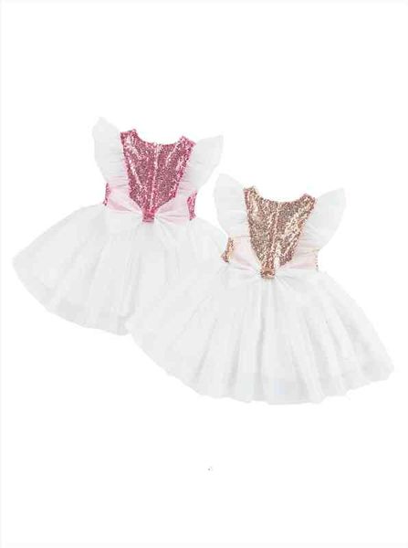 

summer infant baby girls girl dresses patchwork princess fly sleeve sequin tulle one-piece clothes, Red;yellow