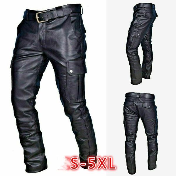 

men's pants leather casual style for male fashion winter mans clothes pantalon homme street wear clothing, Black
