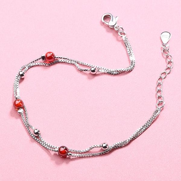 

link, chain fashion simple natural stone beads double chains bracelets for women small fresh jewelry gifts, Black