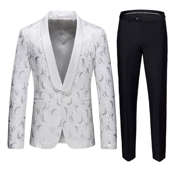 

men's suits & blazers classic men jacquard business suit black white mens wedding slim fit male and pants size s m  xl - 4xl 5xl 6xl, White;black