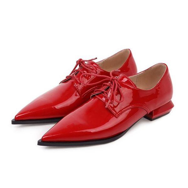 

dress shoes large size 33-50 spring summer fashion women mirror pointed toe square heel casual single lace up british style ym-569, Black