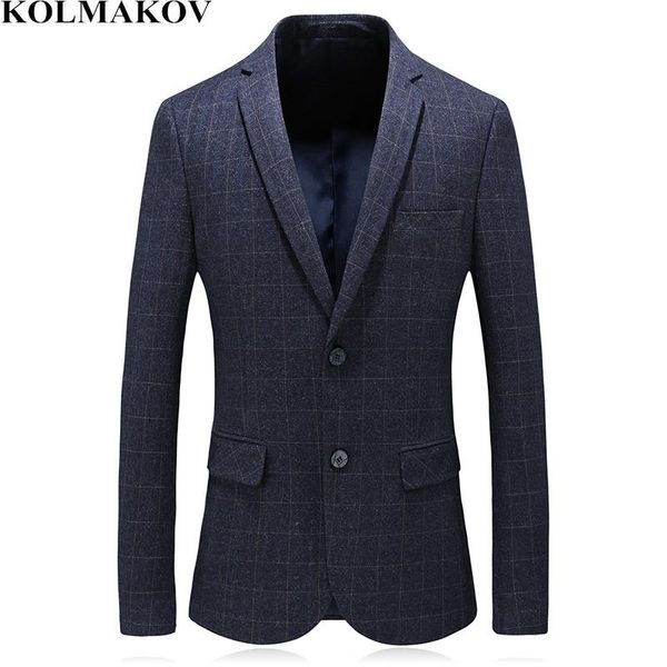 

men's suits & blazers kolmakov 2021 clothing autumn for men blue plaid blazer dress m-3xl 2 butons business suit jacket outwear male, White;black