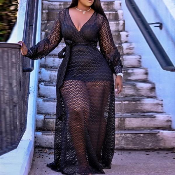 

casual dresses polyester mesh see-through dress women matching suspenders vest plus size two-piece set night club party xl-5xl, Black;gray