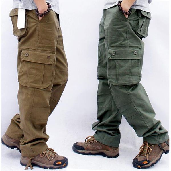 

mens cargo pants mens casual multi pockets military tactical pants men outwear straight slacks long trousers large size 42 44 5, Black