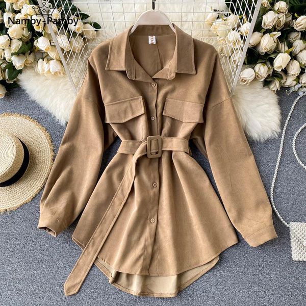 

women's blouses & shirts women 2021 autumn winter retro cargo style pockets long-sleeved shirt puff sleeve bandage nipped waist female, White