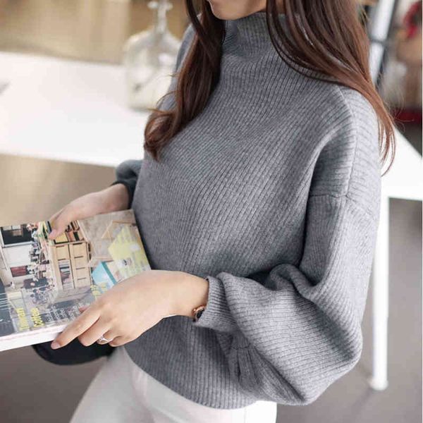 

women's sweaters korean spring turtleneck women's high nightgown released bat lantern solid sleeve sweater q1253 23a5, White;black