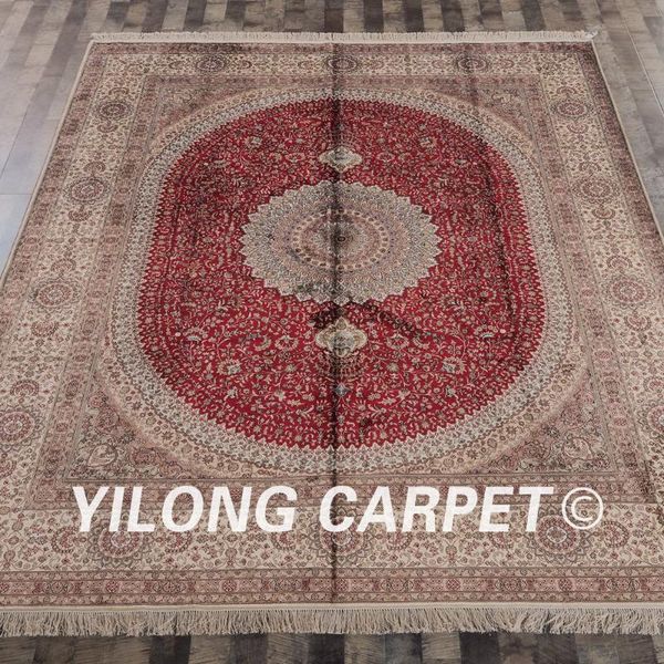 

carpets yilong 8'x10' handknotted silk persian carpet floor decor kashmir red rug (lh180a8x10)