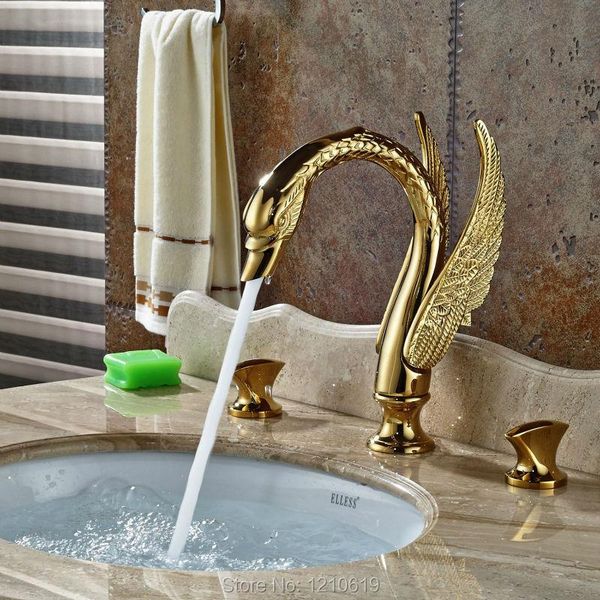 

bathroom sink faucets uythner ly gold plate 3pcs basin faucet deck mount luxury swan style mixer tap cold& water