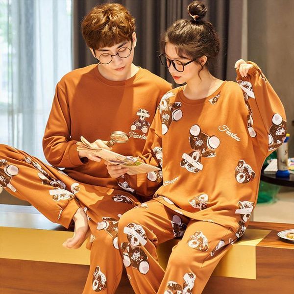 

cute couple night suit men women sleepwear amp cartoon bear pajamas set thick long sleeve winter warm pijamas mujer, Black;red