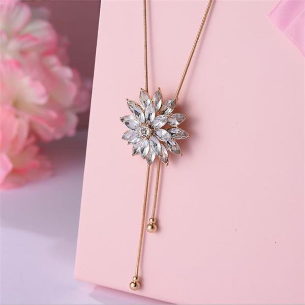 

pendant necklaces 26colors animal flower geometric crystal fashion gold color long adjustable snake chain elegant sweater for women, Silver
