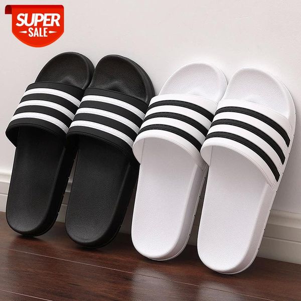 

weh men's slippers 2020 women mens slides couple flip flops soft black and white stripes casual summer luxury shoes male #8u0y