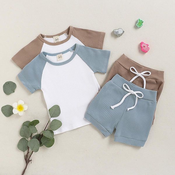 

ins wholesale fashions baby kids girls boys children clothing sets cotton suits short sleeve patchwork straps shorts 2pieces summer outfits, White