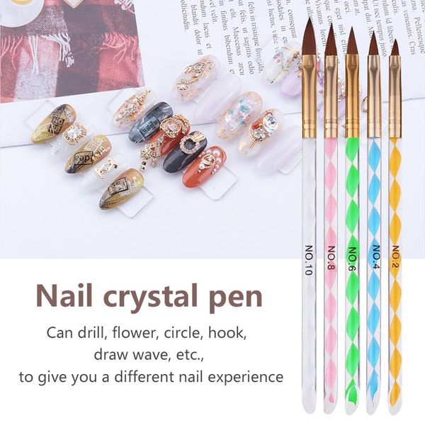 

5pcs/set nail art acrylic uv gel liquid carving pen brush set size painting drawing potherapy tools brushes, Yellow