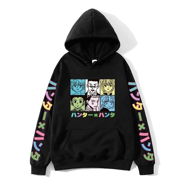 

2021 new full-time hunter hisoka cartoon loose large hooded sweater, Black