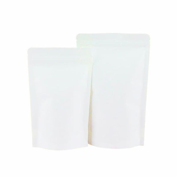 

storage bags 50pcs/lot stand up bag white kraft paper pouches tear notch waterproof zipper dry fruits beans high quality