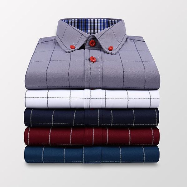 

four seasons brand men plaid long sleeve shirt classic fashion business casual loose male 2021 trend office clothes men's dress shirts, White;black