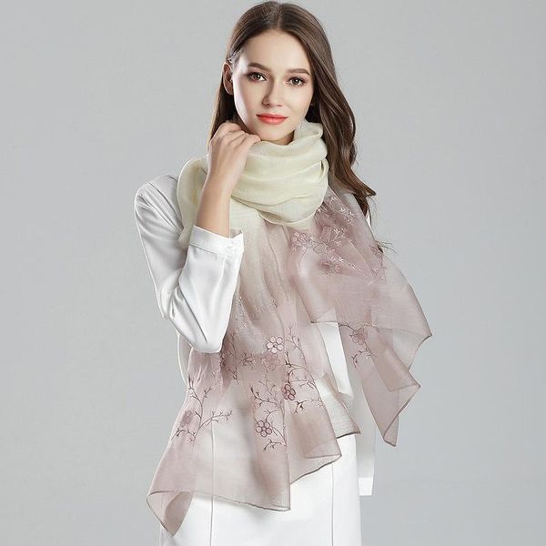 

scarves mulberry silk gauze scarf wool shawls women long embroidery spring winter, Blue;gray