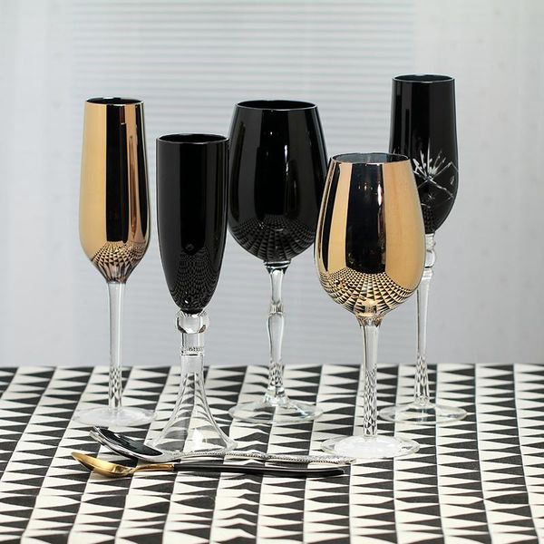 

hip flasks 300-400ml creative coloured goblet, luxurious gold glass, red wine decorative cup, black blind drink glass.