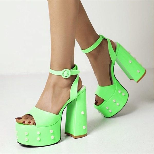 

sandals pearl ornament elegant lady's chunky heel platform shoes summer high wedge women casual big size 46, Black