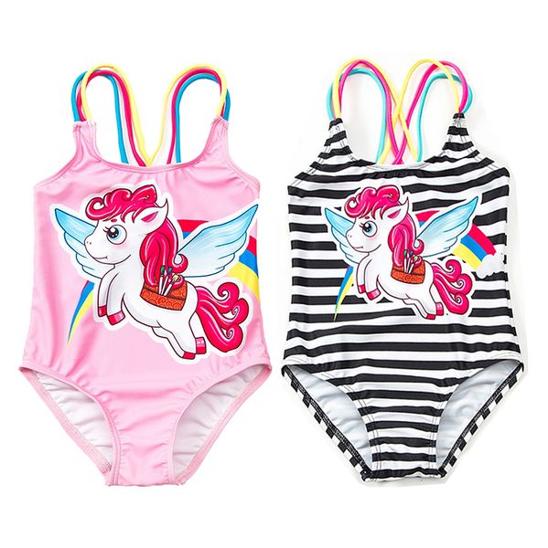 Bebê menina um pedaço maiô unicórnio designer suspender beachwear 1-6t bonito meninas dos desenhos animados impresso maiô 3 cores