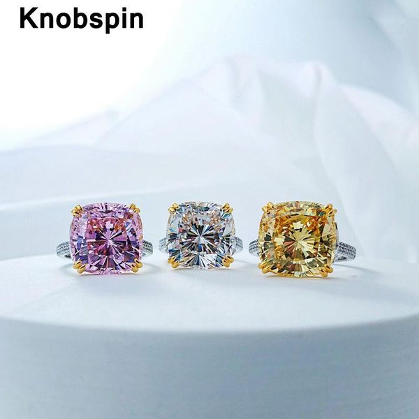 

cluster rings knobspin 100% 925 sterling silver engagement for women sparkling white yellow pink high carbon diamond fine jewelry, Golden;silver