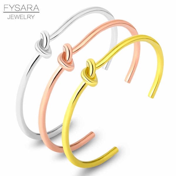 

fysara simple nail knot cuff bracelet luxury brand couple lover bracelets & bangles for women men gold pulseiras wedding jewelry q0719, Black