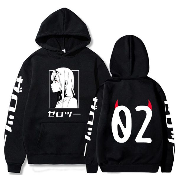 

men's hoodies & sweatshirts anime darling in the franxx zero two hip hop long sleeve sudaderas hombre, Black
