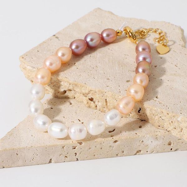 

charm bracelets allme dainty multicolour natural freshwater pearl beaded for women ladies small heart pendant jewelry, Golden;silver