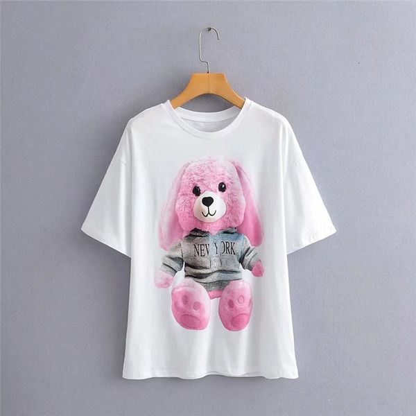 

women's sweaters women fashion cotton white za t shirt female summer-spring pink rabbit print short sleeve camisetas verano, White;black