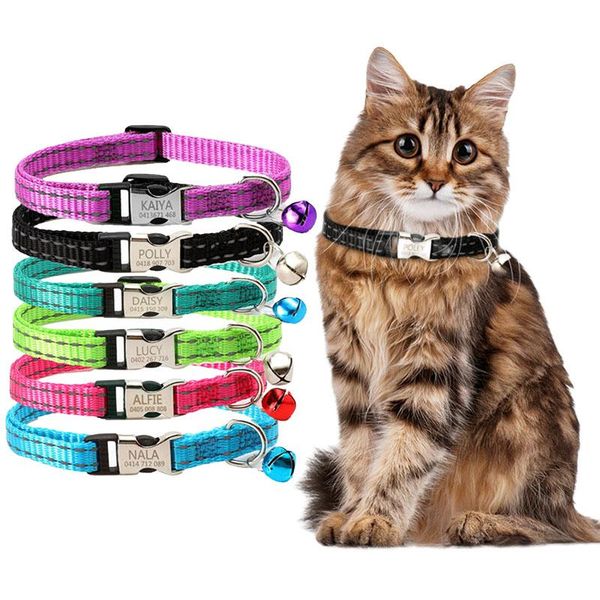 

dog collars & leashes personalized cat collar custom puppy tag name pet cats nameplate id engraved reflective