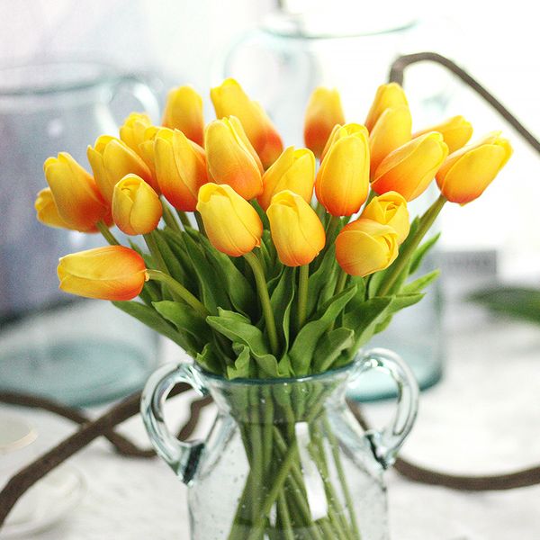 Home Decor Pu Atemberaubende Holland-Mini-Tulpenblume, fühlt sich echt an, künstliche Hochzeitsblumen für Dekorationen, Party, Raum, Hotel, Veranstaltung