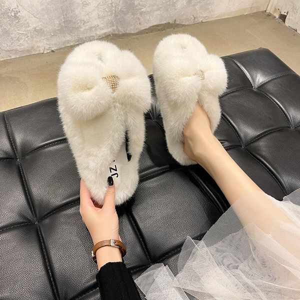 

slippers women flip flop women's 2021 fashion autumn platform flat shoes large size 42 fluffy slides designer furry casual home, Black