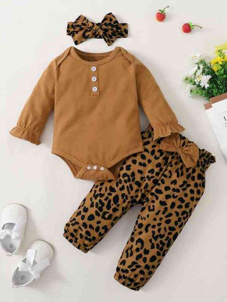 

baby flounce sleeve bodysuit & leopard print bow pants & headband she, Blue
