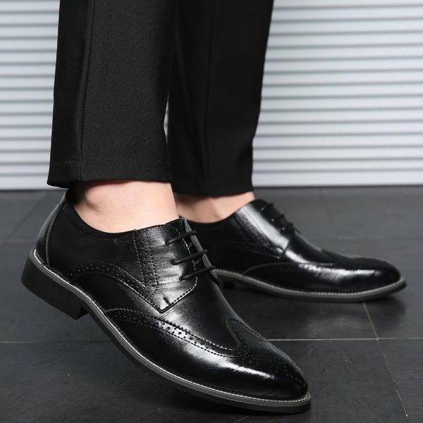 

dress shoes fashion men formal office for casual breathable leather brogue driving slip on moccasins big size 48, Black