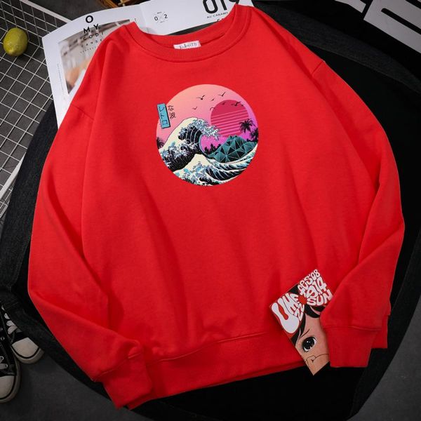 

men's hoodies & sweatshirts ukiyo e style big wave print men hooded simple fleece autumn street crewneck hoodie hipster oversize woman, Black