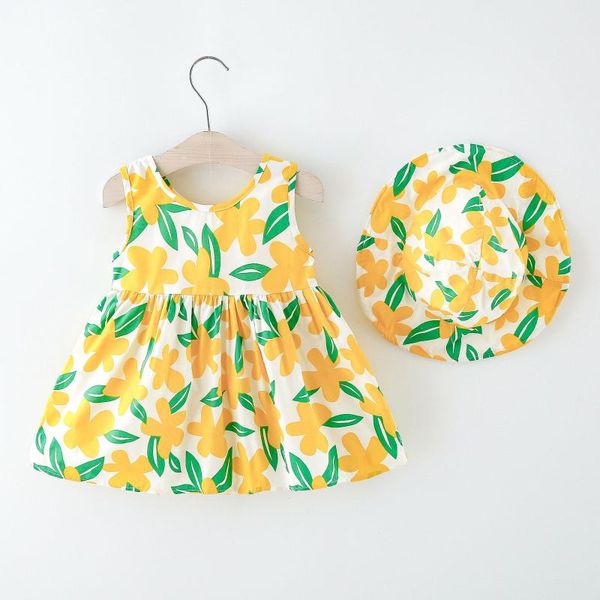 

girl's dresses cute baby girl dress toddler kids girls sleeveless color floral princess hat outfits holiday vocation beach clothing, Red;yellow