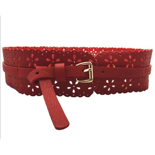 

belts 2021 women fashion pu leather belt lady hollow flower wide waistband bind female dress adornment, Black;brown