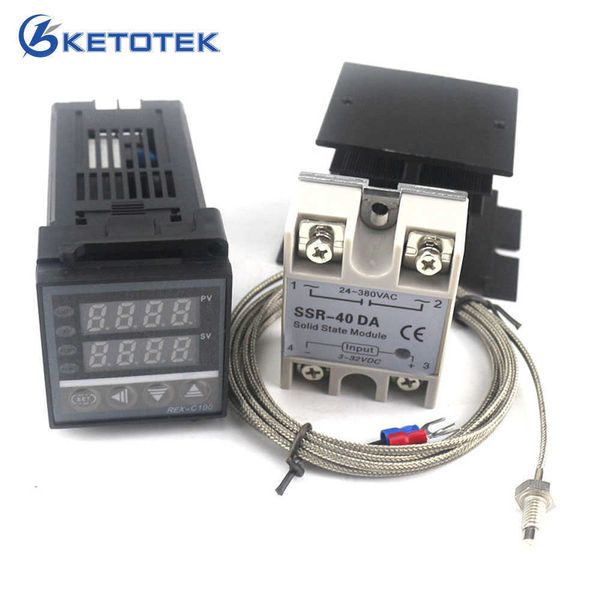 Dual Digital PID Термостат Термостат Комплект Thertostat Kit Rex-C100 С CRSR-40DA Тепловой раковиной Качество K Зонд ThermoCuple 210719