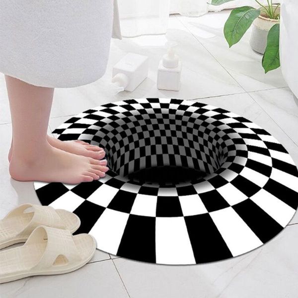 

visual illusion shaggy rug for bedroom black white plaid round rugs 3d vortex optical illusions anti-slip floor mat carpets