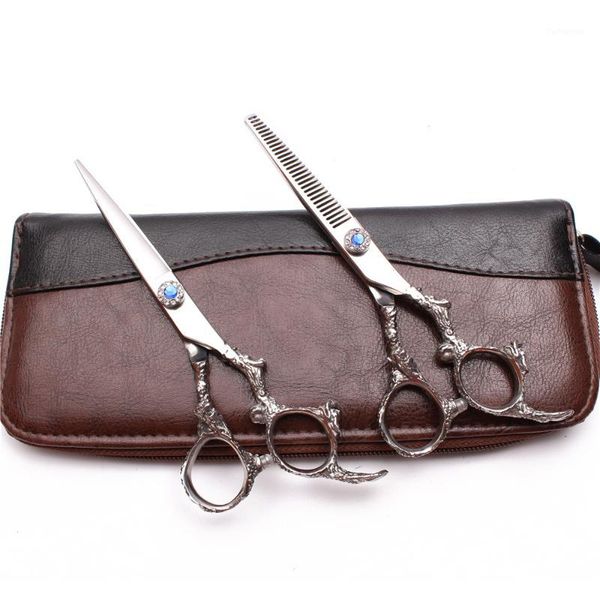 

2pcs 9005# 5.5" 440c engraving hairdressing scissors haircut set normal shears thinning professional hair1