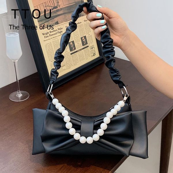 

evening bags 2021 summer fashion underarm shoulder bag women brand folds bow shape handbags pearl beading design female commuter totes