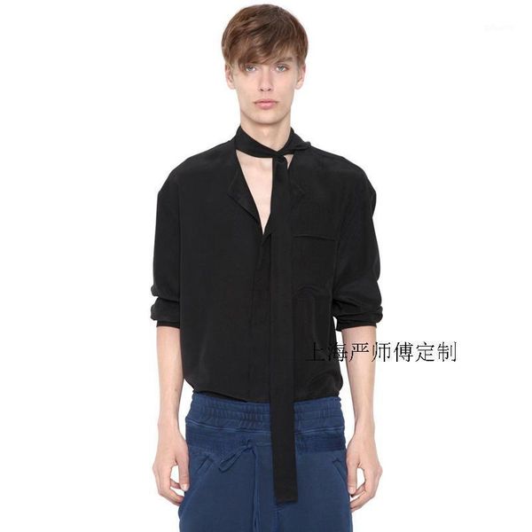 

xs-5xl 2021 men's clothing fashion slim ribbon decoration shirt plus size singer costumes casual shirts, White;black