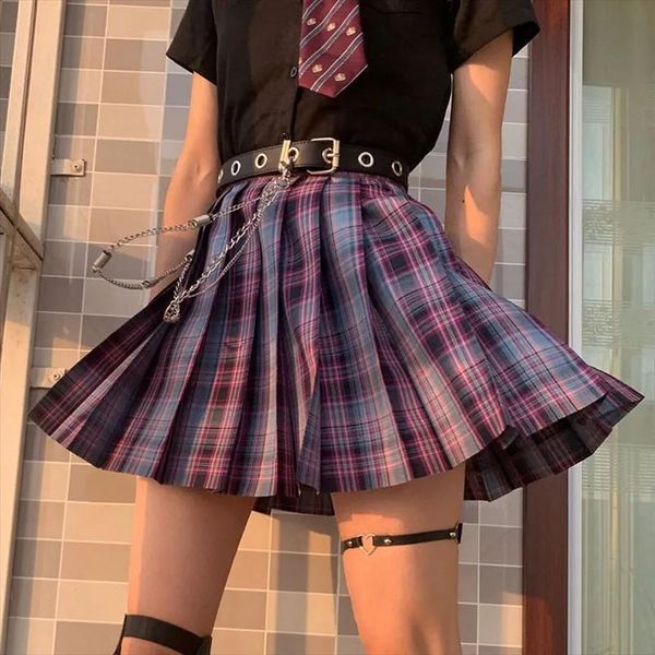 

purple black gothic pleated plaid women skirt summer high waist korean harajuku y2k kawaii mini a line skirts jk