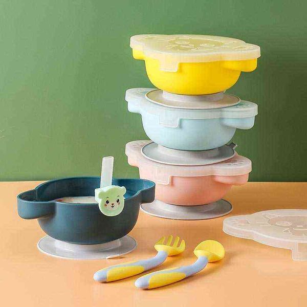 

baby suction cup for infant feeding eating food bowl anti falling children dishe plate sets kids tableware sets with straw spoon g1221