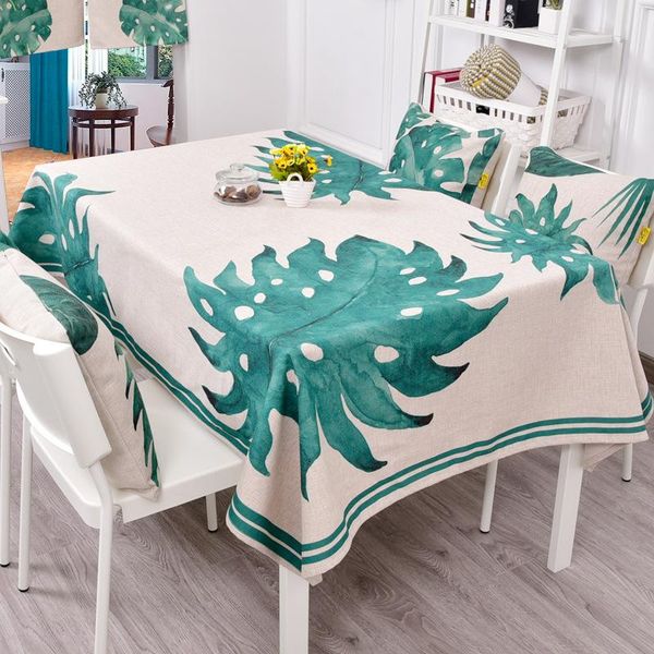 

summer green leaf table cloth pastoral small fresh cotton and linen