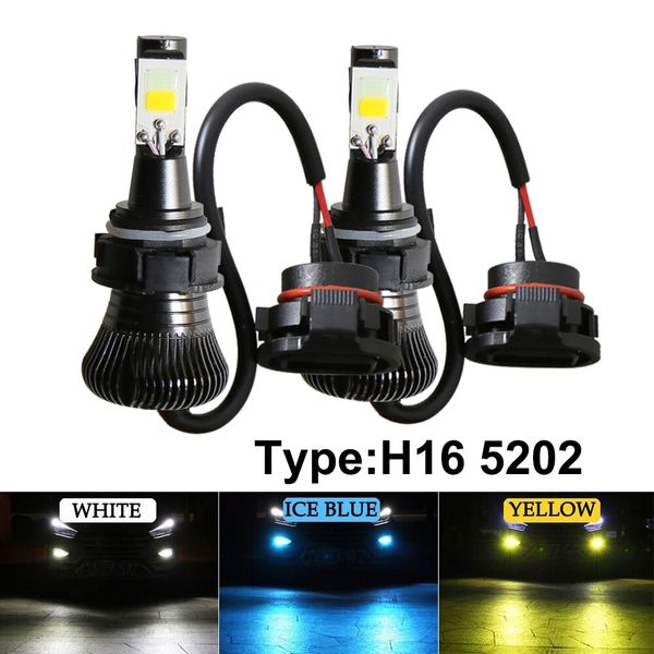 

2 pieces psx24w 5202 h16 led fog light bulbs cob lamps tow color strobe fog lamp