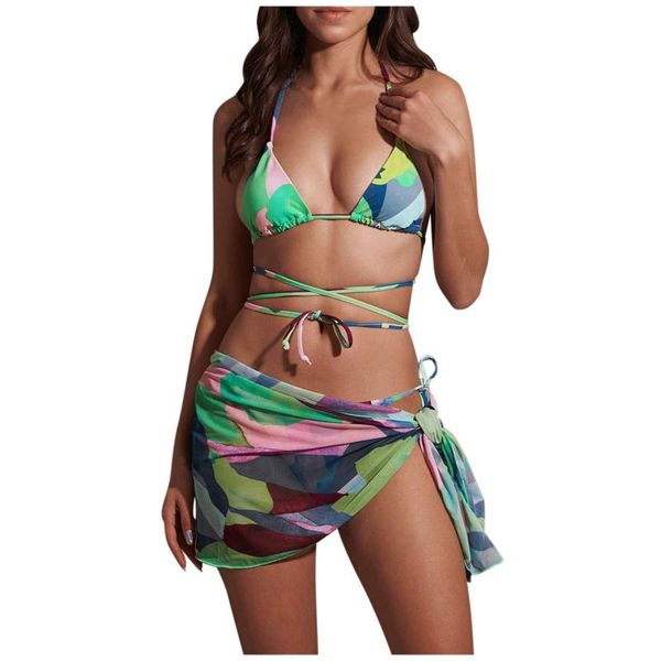 

women's swimwear jaycosin floral print tie side 3 piece swimsuits women summer 2021 bathing bikini cover up, White;black
