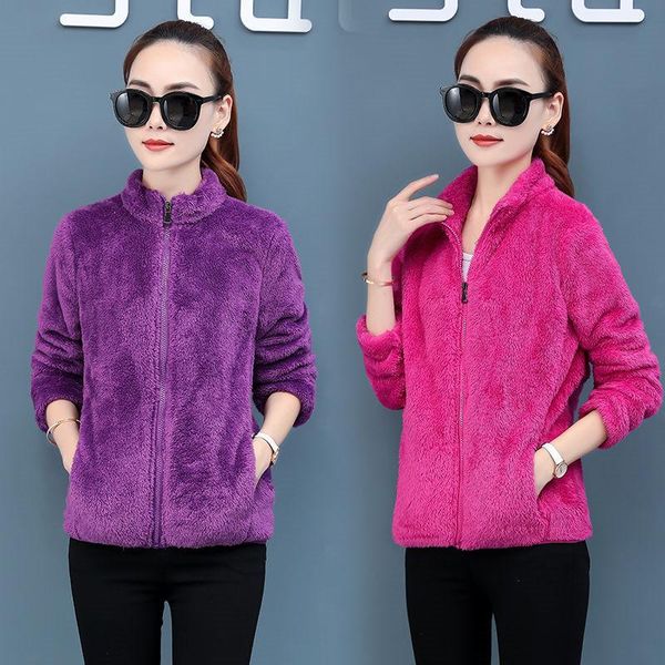 

women's jackets 2021 autumn causal windbreaker coral velvet short coats zipper lightweight bomber famale outwear p816, Black;brown