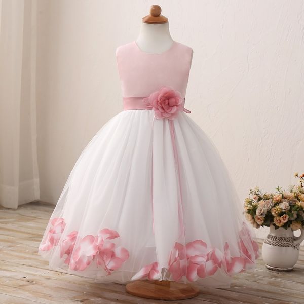 

classic flower girl children's clothing petal hem party girl tulle dress summer kids costumes princess dresses for toddler girls clothe, Red;yellow